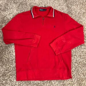 Polo Ralph-Lauren Men's Red and Black Zip-Up Collared Jumper/Sweater